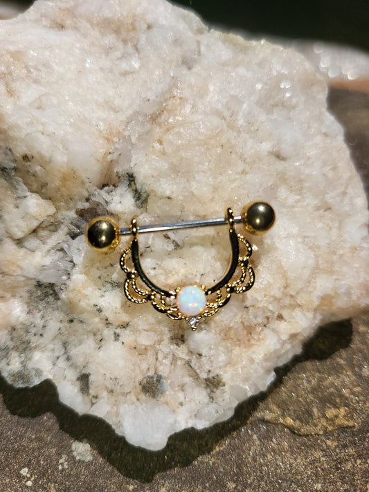 Opal Centered Nipple Ring