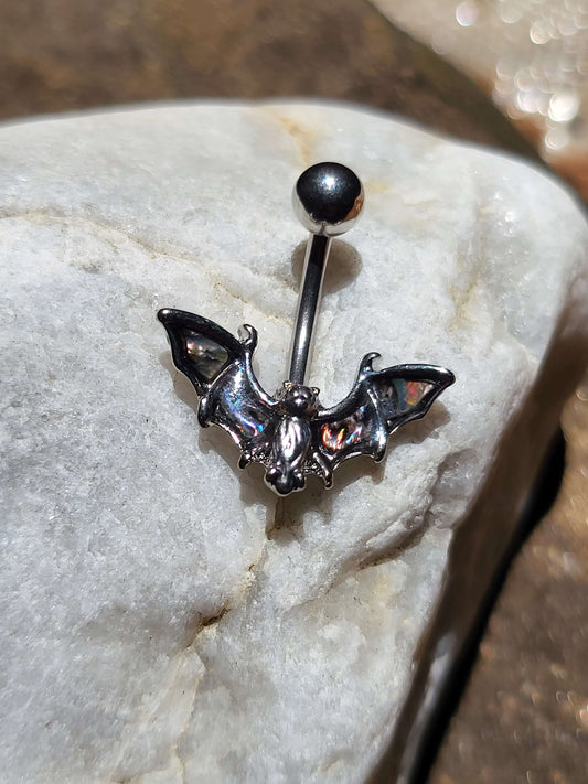 Bat With Abalone Shell Wings Belly Button Ring