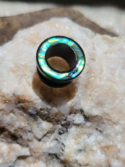 Abalone Rimmed Black Tunnels 1/2" Gauge