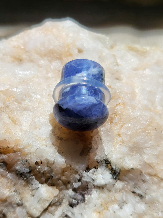 Pair of Sodalite Convex Natural Stone Singe Flare Plug with O-ring