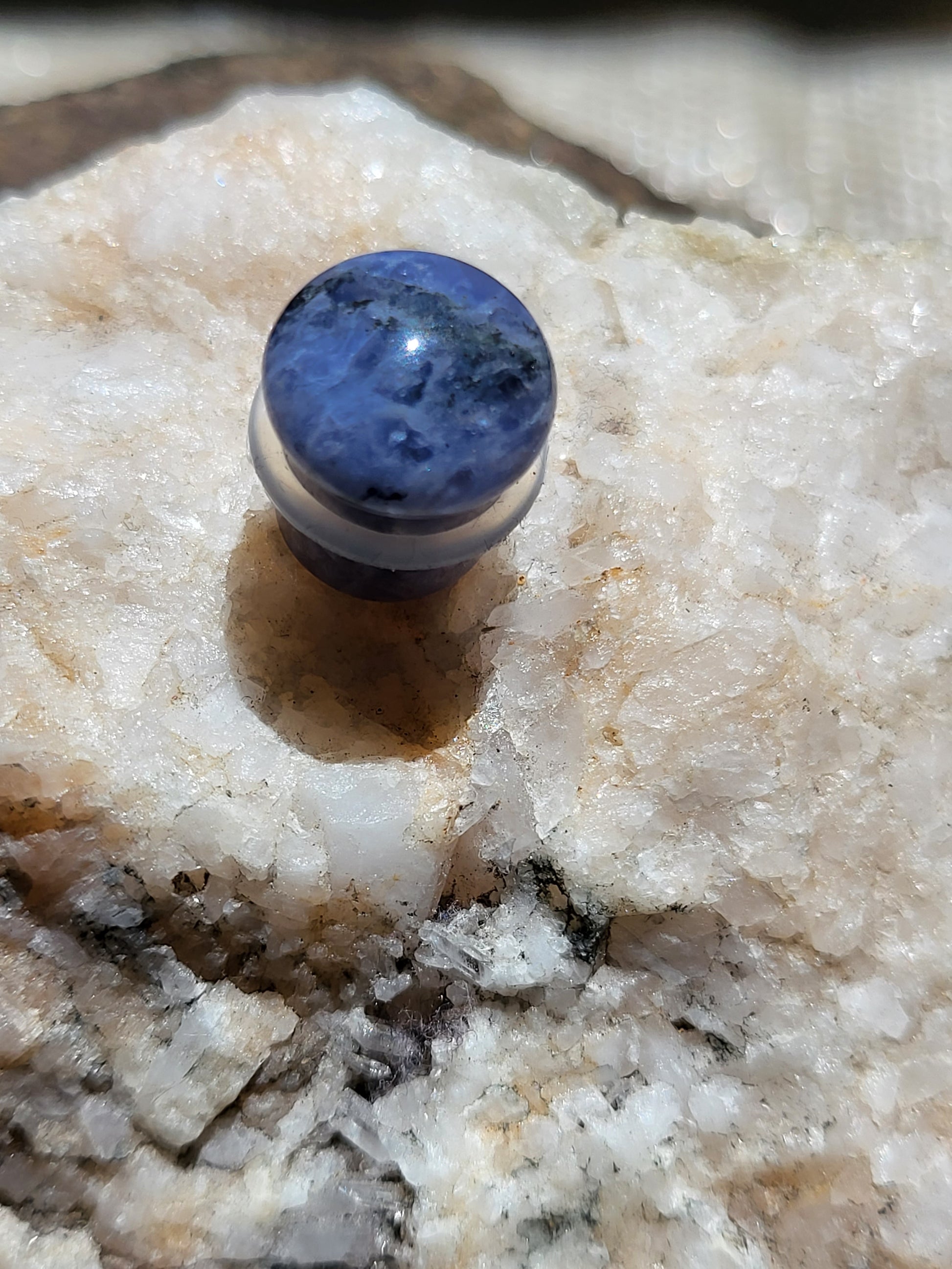 Pair of Sodalite Convex Natural Stone Singe Flare Plug with O-ring