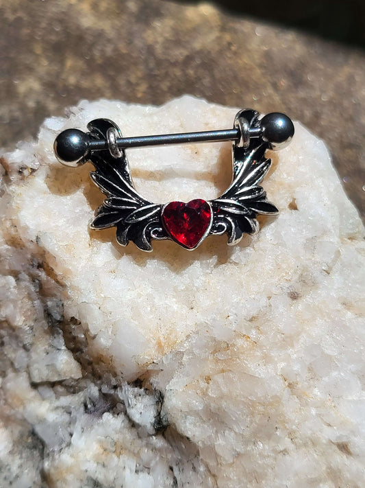 Angel Wings With Red Heart Crystal Nipple Shields