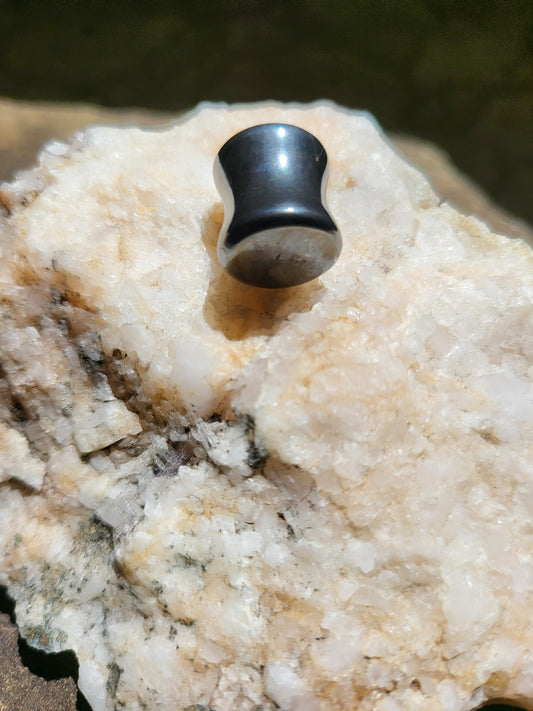 Pair of Hematite Natural Stone Double Flared Gauges