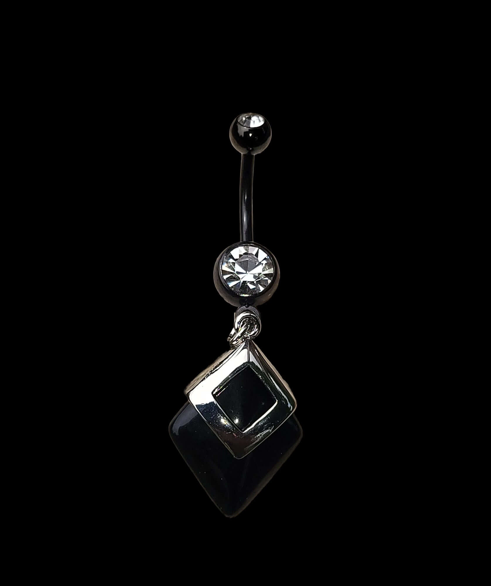 Black Agate Diamond Shaped Belly Ring