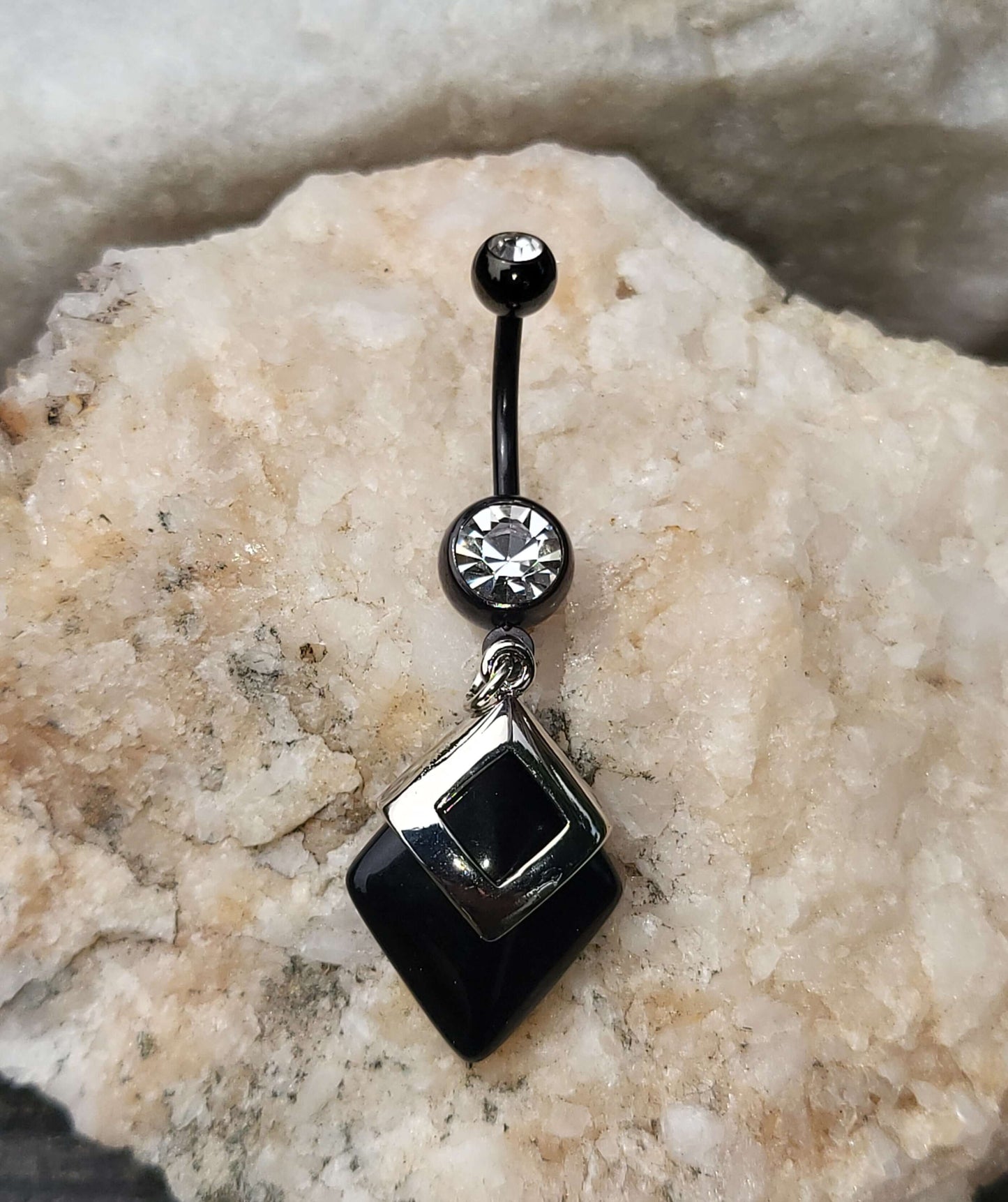 Black Agate Diamond Shaped Belly Ring