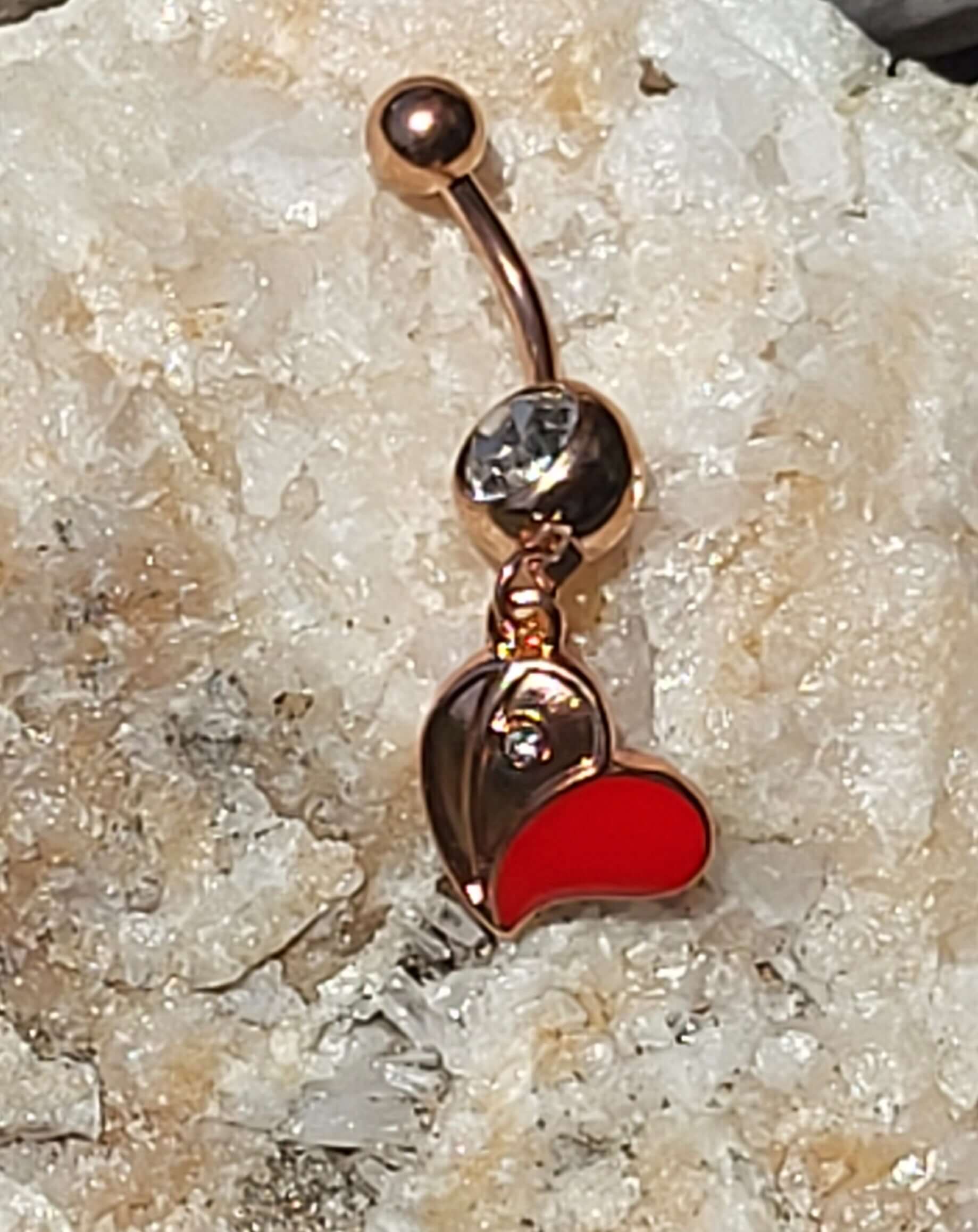 Red Floating Heart Dangle Navel Ring