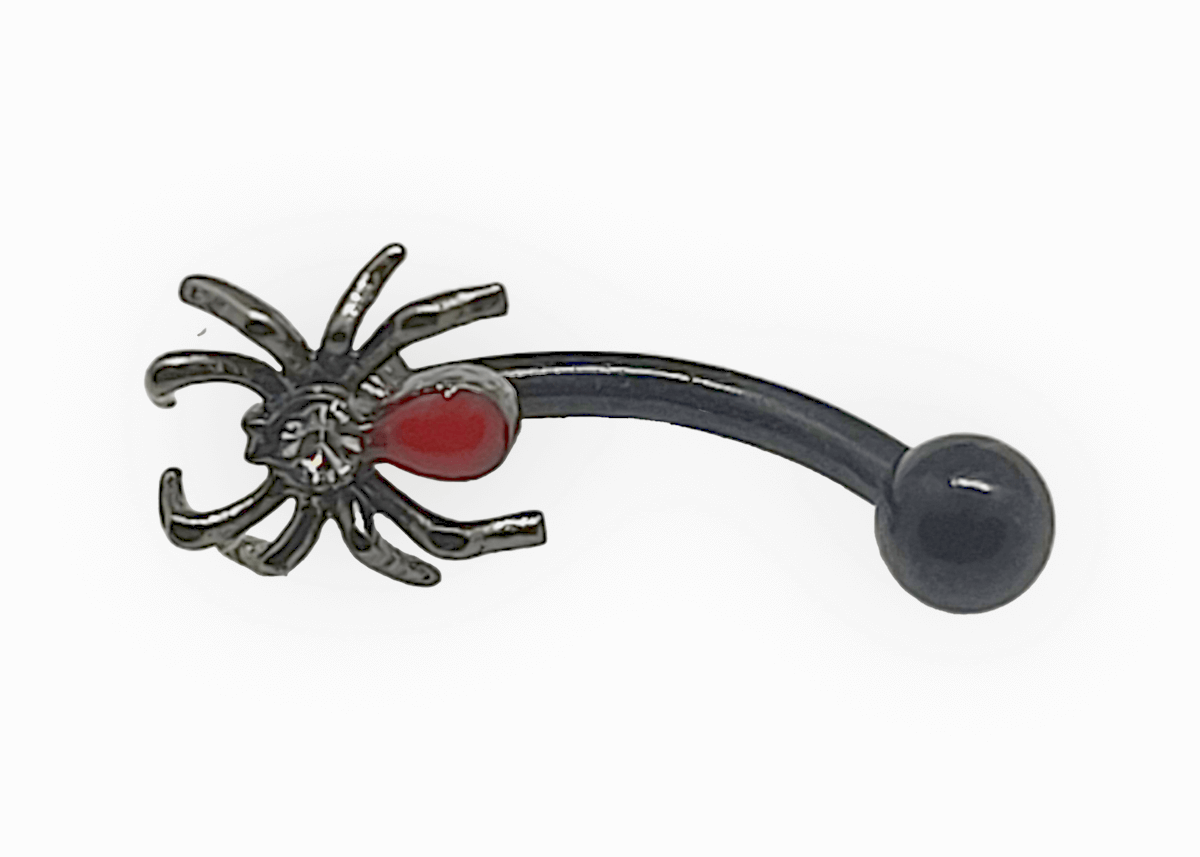 Black Spider With Red Gem Eye Brow Ring