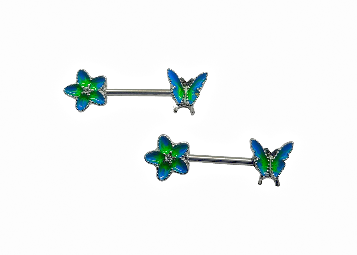 Flower and Butterfly Nipple Bar