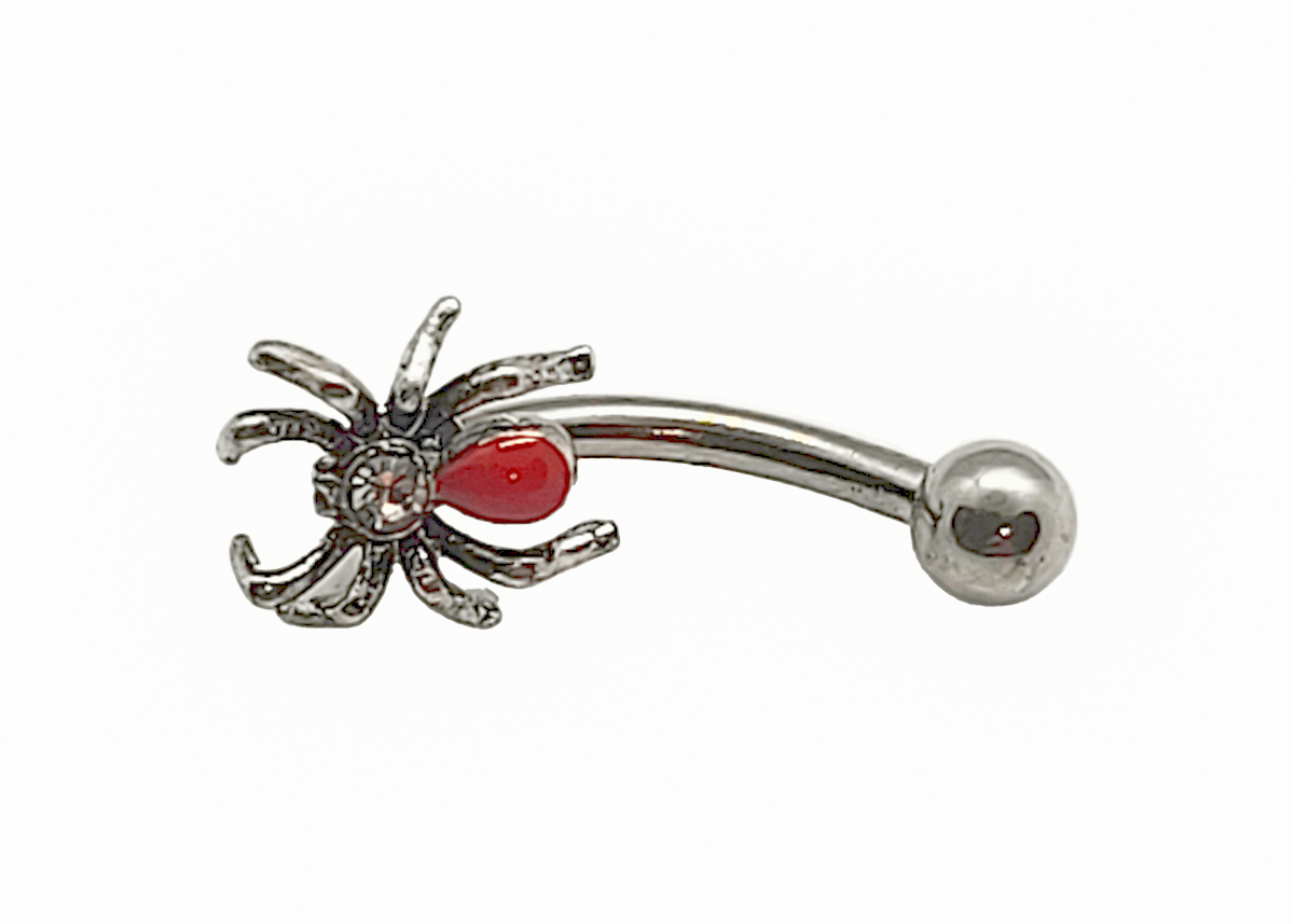 Silver Spider With Red Gem Eye Brow Ring